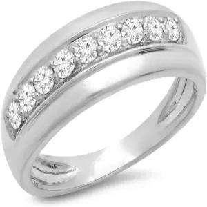 블래즐링록 컬렉션 0.50 Ctw 솔리드 골드 라운드 컷 화이트 내추럴 다이아몬드 남성 기념 웨딩 밴드