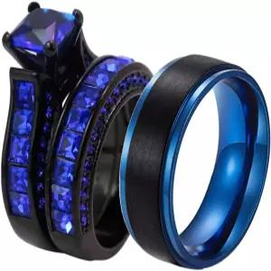 링하트 2 그와 그녀의 커플 블랙 레드 Cz 여성 웨딩 세트 티타늄 스틸 남성 밴드
