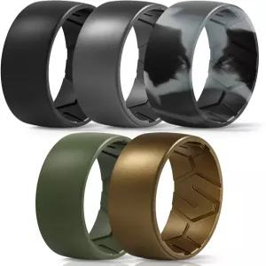 나로 남성용 실리콘 링 8mm 너비 두꺼운 고무 웨딩 밴드 통기성 출원 중인 디자인 1/4/5/6/7 멀티팩