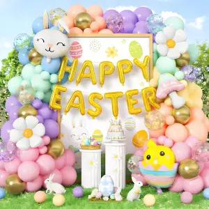 165PCS 부활절 풍선 아치 키트와 버니 버섯 데이지 그리고 파티 장식용 HAPPY EASTER 호일 봄 생일