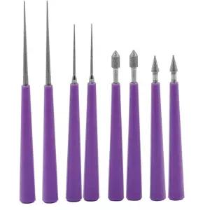 8Pcs 다이아몬드 팁 비드 리머 비딩 홀 확대용 플라스틱 손잡이가 있는 바늘 도구로 더 크게 만들고 보석