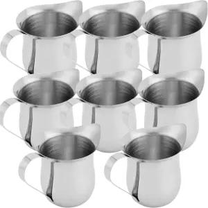 킬레오호 8팩 3온스 소형 금속 피처 스테인리스 스틸 크리머 크림 우유 커피를 제공하는 붓기 스파우트