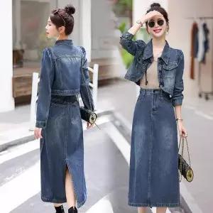 EAMT 여성용 청 빈티지 청자켓+ 여봄가을 슬림핏 청치마 투피스세트 EUNG3