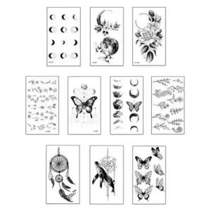 (색상 흑백10종(M15))[F25V] 흑백 나비 패션 달 미니 10종세트 문신 꽃 스티커 고래 헤나 타투