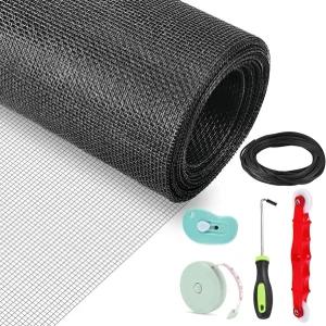 창문 스크린 수리 키트 47 x142 메시 교체 내구성이 뛰어난 유리 섬유 메시/롤러/훅/룰러/커터/33피트