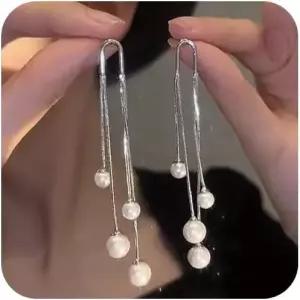 긴 태슬 진주 댕글 귀걸이 앙증맞은 라인스톤 드롭 저자극 우아한 결혼식 파티 신부 주얼리 여성용 선물