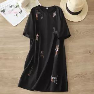 손오천 여름 원피스 여사친 롱 마 데일리룩 핸드메이드 자수 라운드 중기장 5부 KUK2