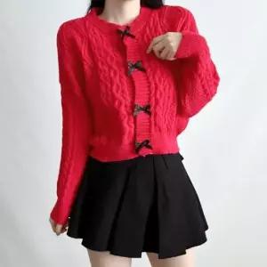 케이블 리본 트위스트 포인트 가디건 3color 라운드 넥가디건 휘뚤마뚤 라운드넥 니트