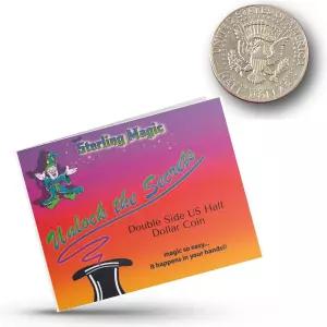 마술 트릭 지침이 포함된 테드의 스털링 매직 진품 미국 양면 반 달러 동전 (1 코인 더블 테일)