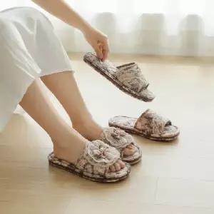 꽃무늬 3중 순면 거실화 실내화 3종 세트 폭신한 면 슬리퍼 3타입_24923503