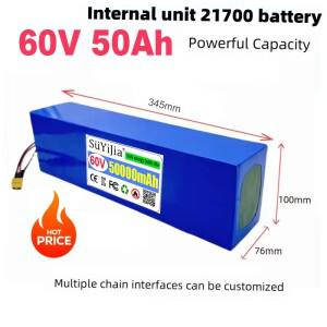21700  60V 50Ah 리튬 이온 배터리 팩 16S4P BMS 포함 0-3000W 고출력 오토바이 삼륜차용
