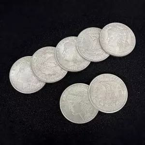 모모마이지 큐프로니켈 모건 달러 쉘 및 코인 세트 5개 헤드 1개 테일 매직 트릭으로 기믹 소품을