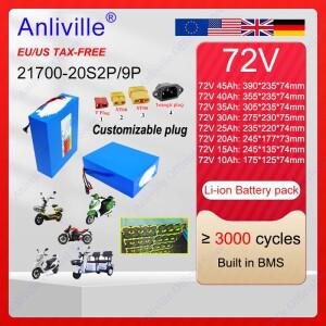 72V 10Ah 21700 리튬 배터리 팩, 0-3500W 고출력, 전기 오토바이 삼륜차에 적합