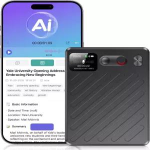 AI 음성 녹음기 메모 작성 장치 전사 및 요약 디스플레이가 있는 앱 제어 132개 이상의 언어 100H 64GB