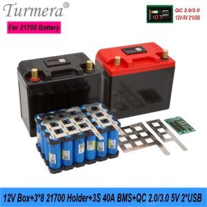 Turmera 12V 오토바이 배터리 케이스 3x8 21700 홀더 40A 밸런스 BMS 5V 2.1A QC3.0 UPS 캠핑 전원 은행용