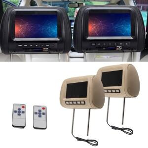 2개 유니버설 7인치 HD 자동차 헤드레스트 모니터 LCD 비디오 플레이어 무선 제어 MP5 브라운
