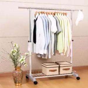 [JED] 1단 높이 행거 수납 이동식 드레스 바퀴형 선반형 조절