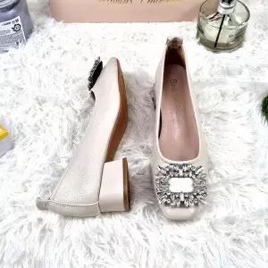 제이시 3cm 소가죽 굽낮은 큐빅 플랫 웨딩슈즈 K445