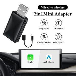 2026 2in1 카플레이 안드로이드 오토 무선 어댑터, USB 플러그 앤 유선에서 변환하는 기능이 있는 OEM 차량