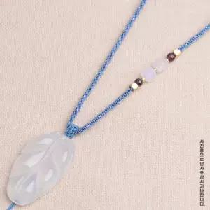 옥 수제 끈 골드 매듭 목걸이 복숭아 손으로 짠 로프