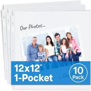 던웰 스크랩북 리필 페이지 12x12 - 10팩 초중량 링 바인더 3개 장착 표준 사진 앨범 시트 프로텍터 용지