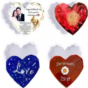 4Pcs 다이아몬드 엣지 하트 코스터 몰드 사진 액자용 독특한 실리콘 DIY 웨딩용 모양 에폭시 발렌타인 홈