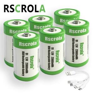 RSCROLA 1.5V 23800mWh USB 충전식 D 사이즈 배터리 LR20 셀 리튬 가스레인지, 온수기, 손전등, 라디오용