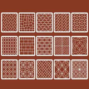 공예용 벽돌 스텐실 세트 15팩 8x8인치 스트리트 자갈 및 정원 보도 패턴 목재 패브릭 가구 테라코타