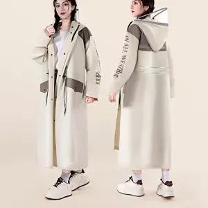 우비 남녀공용 코트형 패션 투명창 방수 허리조절 오버핏 후드 롱 레인코트