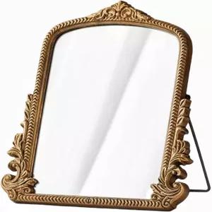 텐푸주 스몰 골드 빈티지 베니티 미러 앤티크 나무 프레임 스탠딩 테이블탑 거실 침실 욕실 또는 사무실