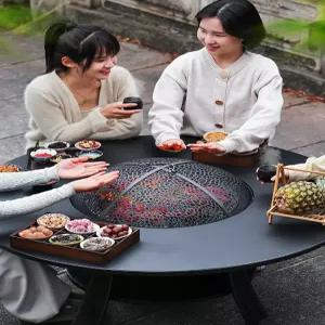 바베큐 테이블 원형 이동식 화로 의자 접이식 바비큐테이블 가정용 그릴 캠핑
