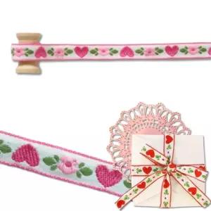 90cm 5set 핑크 하트리본끈 하트 꽃패턴 만들기 포장 재료 공예