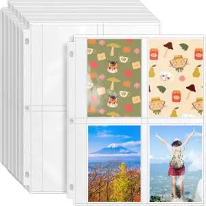 VOKOY 50 팩 3.5인치 x 5인치 3링 바인더용 투명 사진 슬리브 양면 4포켓 시트 프로텍터 아카이브 앨범