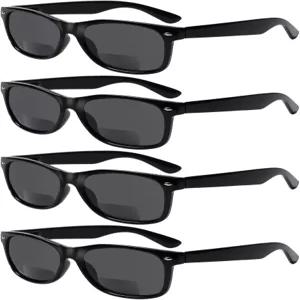 섬킬 4팩 이중 초점 독서 안경 그레이 렌즈 스프링 힌지 아웃도어 선글라스 패션 선 리더 남성용