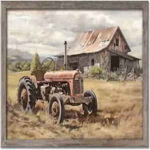 소박한 헛간과 오래된 트럭 벽 예술 - 거실용 액자 작품에 시골 풍경화가 그려진 농가 사진 농장 대형 장식