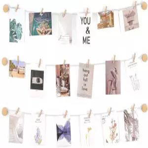 Mkono 걸이 사진 전시 벽 장식 3개의 밧줄 끈 20개 포함 멀티 카드 홀더 침실 보육원 기숙사 방 생일