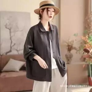 헐크 여자 여성 봄 캐주얼 자켓 린넨마 솔리드 린넨 코트 빅사이즈 터틀넥 상의 마 본색 프리사이즈 KKE1