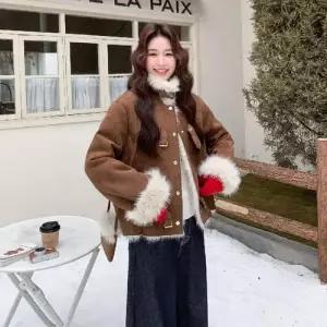 헐크 여성용 여자 페이크 퍼 가죽 재킷 코트 일체형 KKE1