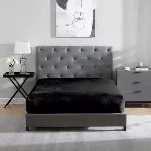 캐세이 홈 퀸 플러시 퍼 핏 시트 - 매우 부드럽고 두꺼운 올 시즌 아늑한 보온성 12인치 딥 포켓 전용 블랙