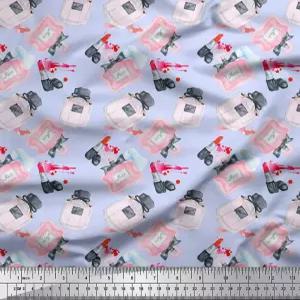 소이모이 폴리에스터 크레페 블루 패브릭 - 바이 더 야드 42인치 와이드 향수병 및 립스틱 패션 프린트