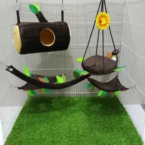 슈가 글라이더 햄스터 다람쥐 친칠라 작은 애완동물 통나무 우리 세트 숲 패턴 북극곰 간식 1개 무료 제공