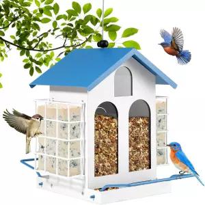 야외 걸이용 조류 공급기 튼튼한 금속 방수 지붕 이중층 스위트 케이지 대용량