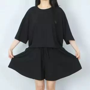 투피스) 4색 와이드 반팔 크롭티 플레어 치마 바지