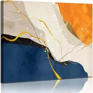 거실용 추상 캔버스 벽 아트 - 대형 네이브 블루 장식 그림 침실 홈 오피스 모던 오렌지 페인팅 아트워크