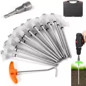 보관함과 헥스 헤드 드라이버 및 페그 풀러가 장착된 텐트 스테이크스의 TianFan 20팩 나사 야광 8인치