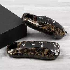 호환  포르쉐 파나메라 마칸 타이칸 카이엔 카이맨 911 718 터 리모컨 키 보호 케이스 다크 월넛 우드