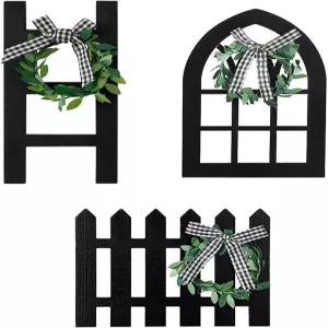 3Pcs 나무 농가 창문 레이어드 트레이 장식 소박한 미니 창틀 파티 크리스마스 선호 블랙