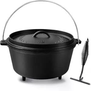 Blingco 8QT Pre - 뚜껑이 있는 양념 주철 캠프 더치 오븐 삼각대 스탠드가 대형 캠핑 냄비 등 야외