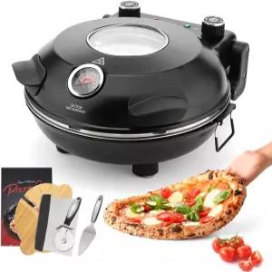 이베이크 전기 피자-오븐-실내 12인치 조리대 타이머 세라믹 스톤 시야 창 전체 액세서리 키트 블랙이