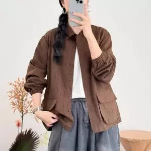 무천도사 여자 여성 재킷 린넨마 봄가을 코트 면마 투포켓 칼라 빅사이즈 솔리드 KKE3